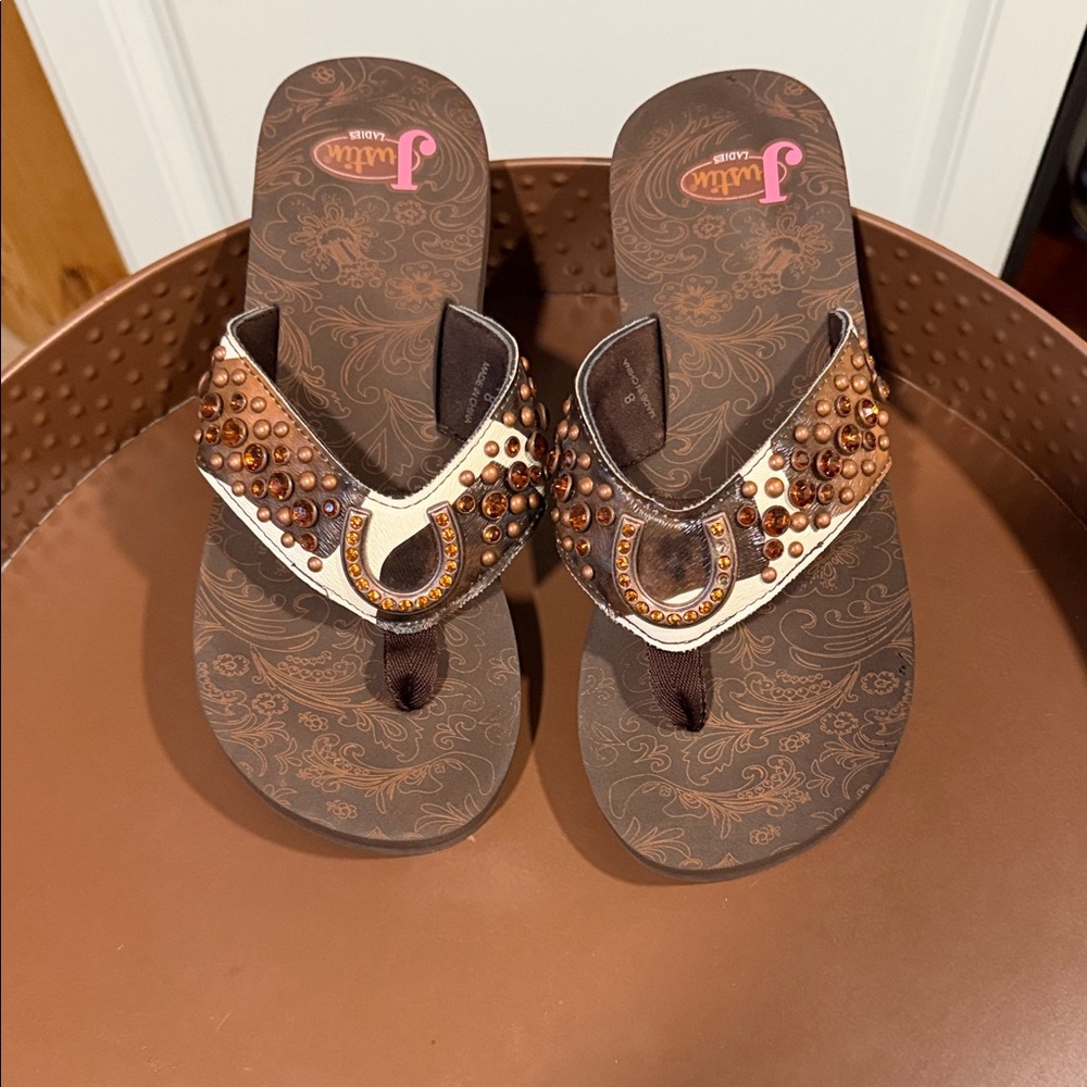 Justin Boots Brown and Tan Embellished Sandals